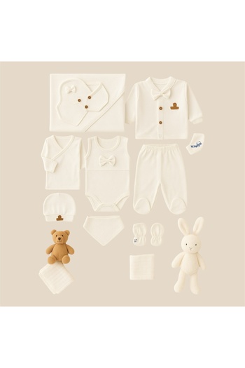 KapsülBebek 100% Organic Cotton 10-Piece Hospital Release Newborn Baby Set – White Bow Tie Baby Boy