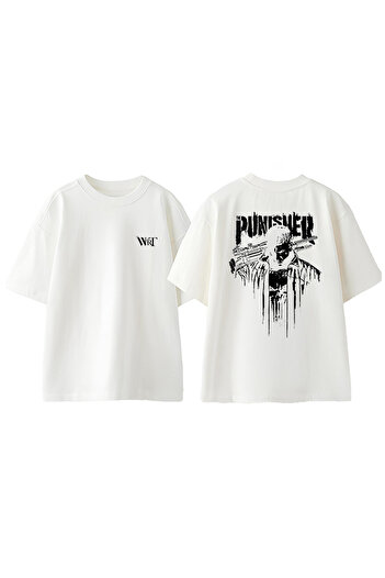 THEWERT Μπλουζάκι Punisher 1 Design με στάμπα από βαμβακερό λευκό oversize