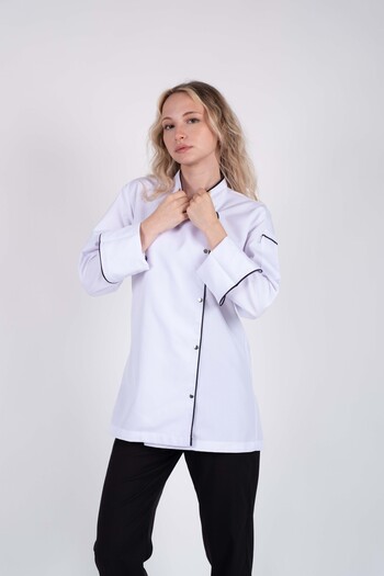 ACAR İŞ TEX Women's White Chef Cook Jacket