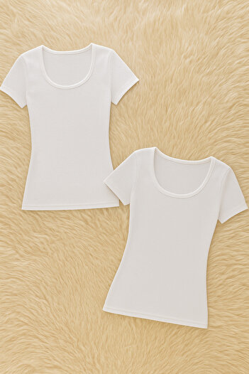 QKK Γυναικείο μπλουζάκι με κοντό μανίκι Modal Cotton Lycra με κάλυμμα 2 τεμαχίων Q6K6K5T4KA