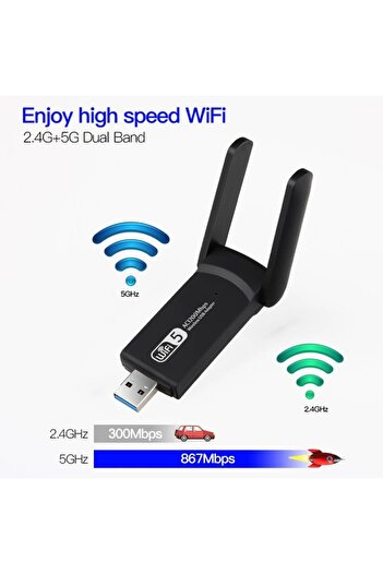 TECHSTAR Wireless Adapter Techstar® AC 1300 Dual-Band, 1200Mbps, USB 3.0, 2.4G/5G, Long Range, 2 Antennas,