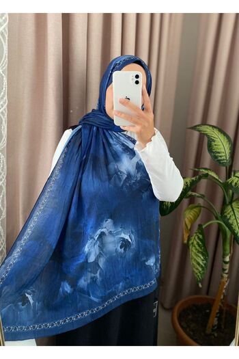 MODA Minelscarf Greenhouse Pattern Navy Blue Cashmere Shawl