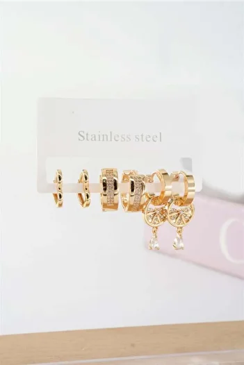 By Zeyna Aksesuar Women's Vip Series Baguette Zircon Cubic Zirconia Clip-On Set of 6 Earrings