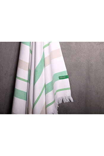 Benetton Bath Peshtemal Towel Striped Green Beige Gray 100% Cotton 80X165 cm