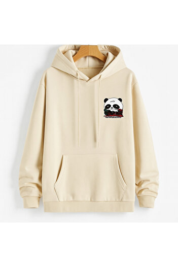 CLASSY.MODA Φούτερ με κουκούλα Oversize 3 Thread Panda με στάμπα