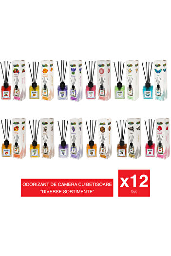 PureLife Pure Life – Odorizant de Cameră cu Bețișoare – 120 ml – Set 12 – Arome Asortate