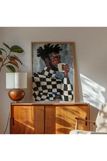 Nuqta Canvas Painting of a Man Drinking Coffee - 60 x 40 cm