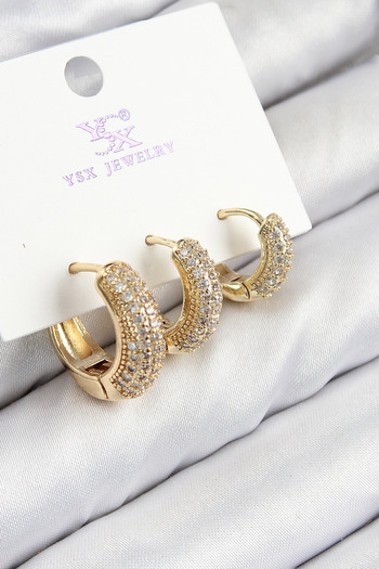 callerrons accessories Brass Zircon Stone 3-Piece Hoop Model Gold Color Women's Earrings - Ebj250816W37348