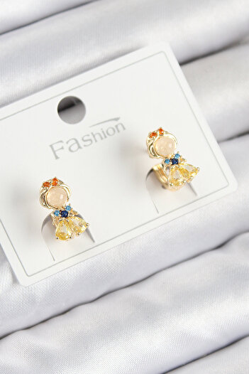 callerrons accessories Brass Zircon Stone Snow White Model Gold Color Children's Earrings - Ebj250816W37503
