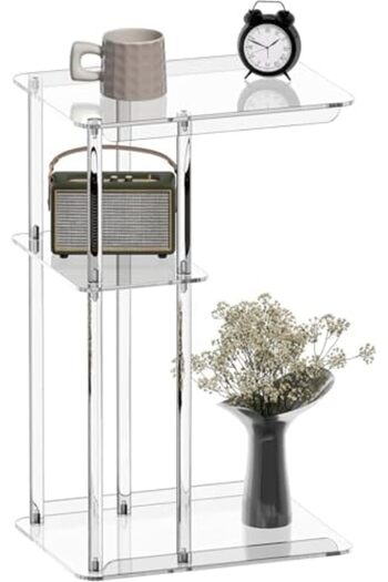 Slasa Acrylic Transparent Side Table – Modern Minimalist End Table – 39.9 × 30 × 63.5 cm