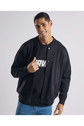 R&B Solid Bomber Jacket with Zipper Closure