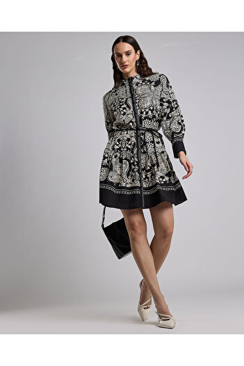 R&B Printed Shirt Dress with Bishop Sleeves