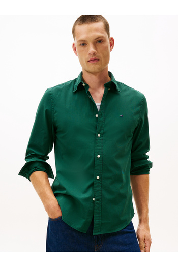 Tommy Hilfiger Men Ornamental Green Long Sleeve Flex Poplin Micro Gingham Shirt