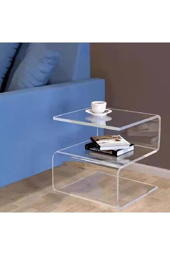 Slasa S-Shaped Acrylic Side Table – Modern Transparent End Table – L34.8 × W30 × H45 cm