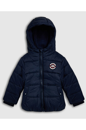 R&B Quilted Hooded Puffer Jacket with Zipper Closure