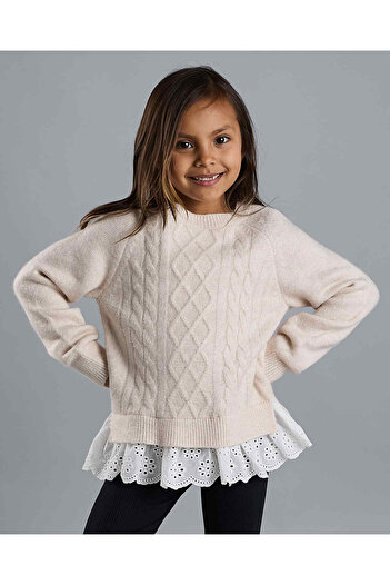 R&B Knitted Sweater with Crew Neck and Long Sleeves