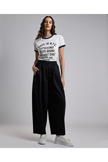 R&B Solid Wide Leg Pants with Elastic Waist