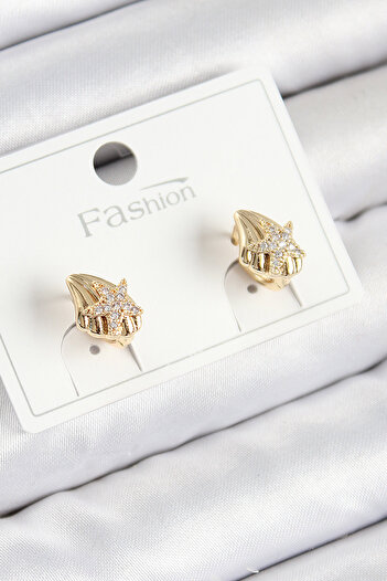 STİLLOVE Brass Zircon Stone Star Model Gold Color Children's Earrings