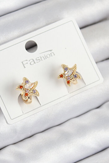 STİLLOVE Brass Zircon Stone Star Model Gold Color Children's Earrings
