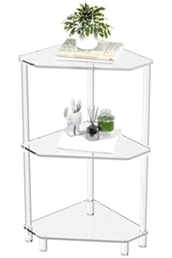 Slasa Acrylic Side Table with 3 Layers – Transparent Glass Shelves – H65 × D30 × W30 cm