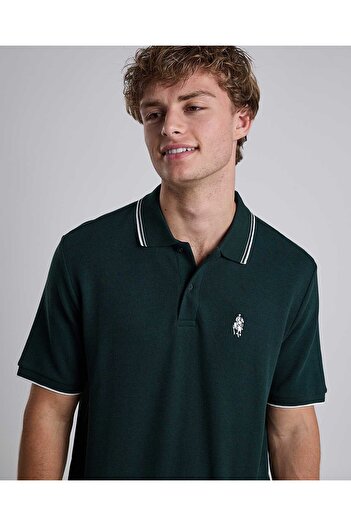 R&B Contrast Trim Polo T-Shirt with Shirt Collar and Short Sleeves