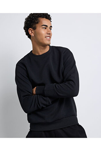 R&B Self Patterned Sweatshirt with Crew Neck and Long Sleeves