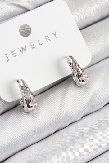 STİLLOVE Brass Zircon Stone Patterned Model Silver Color Women's Earrings