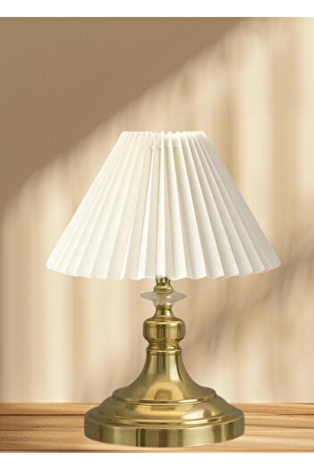 Fico Home Modern Abajur Umrella Pileli Abajur Metal French Gold Kaplama Gövde Şık Görsellik Katar