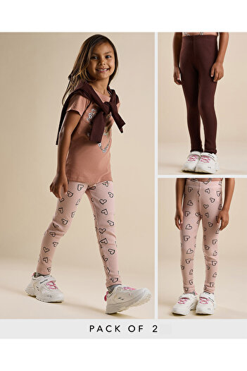 R&B 2 Pack Printed Leggings with Elastic Waist