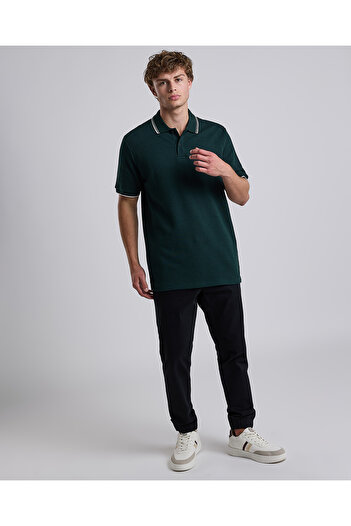 R&B Contrast Trim Polo T-Shirt with Shirt Collar and Short Sleeves
