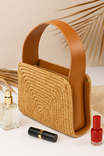 MaVaux Palmera Leather Detailed Stylish Unique Straw Bag