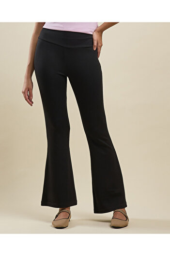 R&B Solid Flared Pants with Elastic Waist
