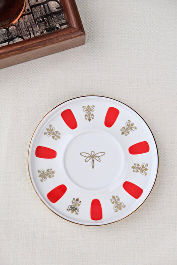 tabakevi Tabak Evi Porselen Acem Zade Kırmızı Çay Tabağı 12,5cm Tekli