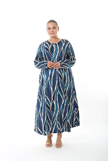 XL Modam Women's Lycra Viscose Blue Patterned Plus Size Dress