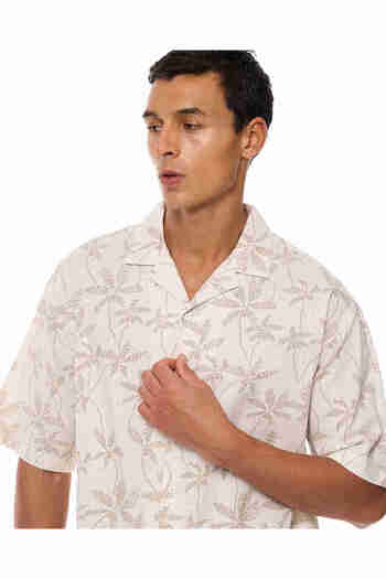 R&B Printed Shirt with Revere Collar and Short Sleeves