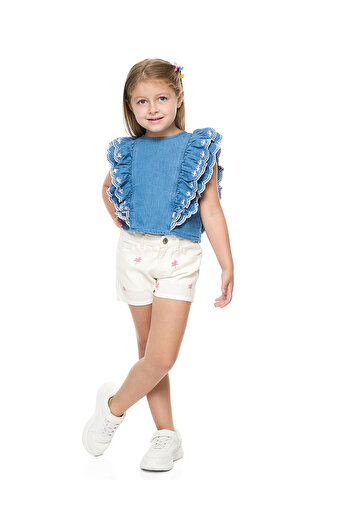 R&B Embroidered Shorts with Button Closure