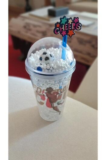 FAMEMUS ACCESSORY Football Character Ball Inside Cup with Straw Lightless Flask