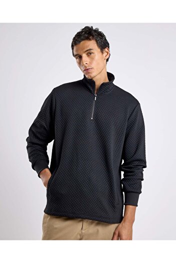 R&B Textured Sweatshirt with High Neck and Long Sleeves