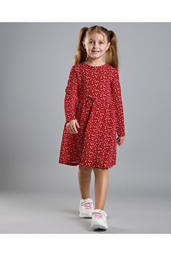 R&B Printed Fit and Flare Dress with Puff Sleeves