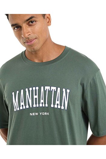 R&B Typography Print T-Shirt with Crew Neck and Short Sleeves