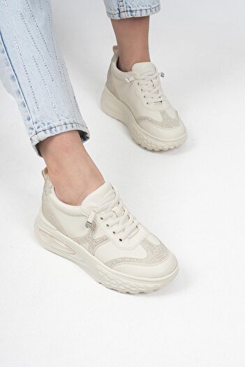 Guja Erica Imported Special Series Genuine Leather Stone Detail Women's Sports Shoes Beige