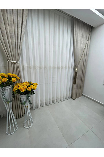 NİVEMESHOME White Rain Tulle Curtain 1/3 Fine Pile