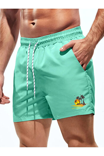 MEYASU Mint Green Men's California Printed Basic Standard Size Swimsuit Sea Shorts