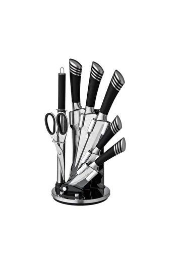 Dania 7-Piece Stainless Steel Kitchen Knife Set with Holder in Black and Silver