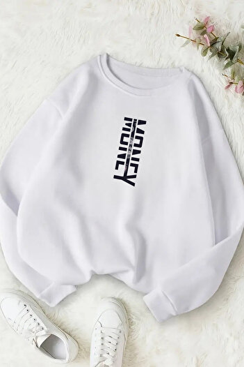 CLAYES Unisex Λευκό MONEY εμπριμέ φούτερ με λαιμόκοψη-Χειμερινό ύφασμα με ανοιχτόχρωμο