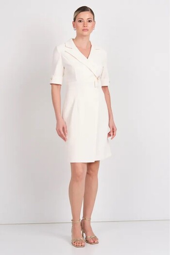 Ekol Women's Mini Dress with Metal Accessories on the Waist 5136 Cream