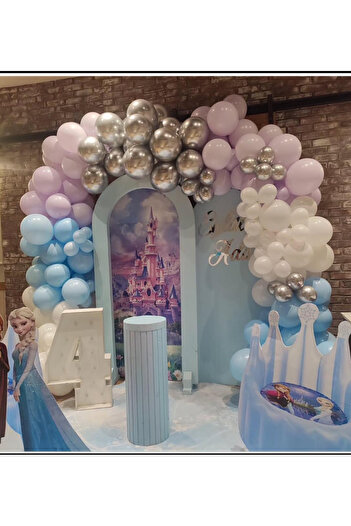 Çemrek Süs Parti Elsa Konseptine Uygun Lila MAvi Beyaz Gümüş Krom Balon Zinciri seti 100 lü