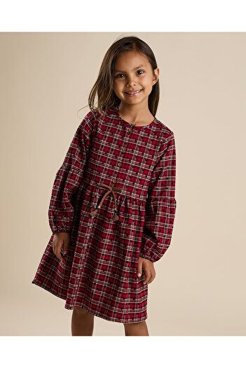 R&B Patterned Fit and Flared Dress with Bishop Sleeves
