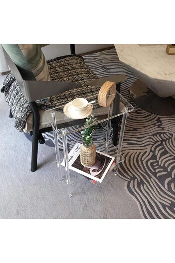 Slasa Transparent Acrylic Narrow Sofa Table – Modern Space-Saving Side Table – L39.9 × W17.8 × H56.6 cm