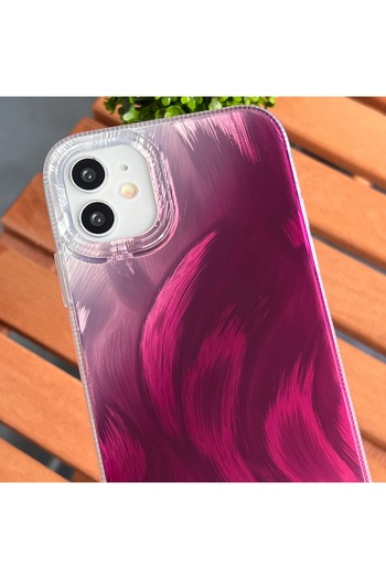 EDELFU Burgundy Color Feather Pattern Side Silicone Shockproof Phone Case for iPhone 11